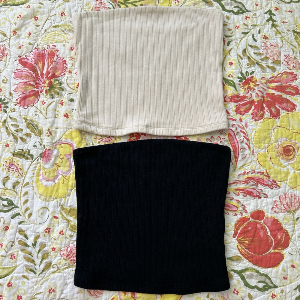 AE Ribbed Tube Tops Set in Cream and Black